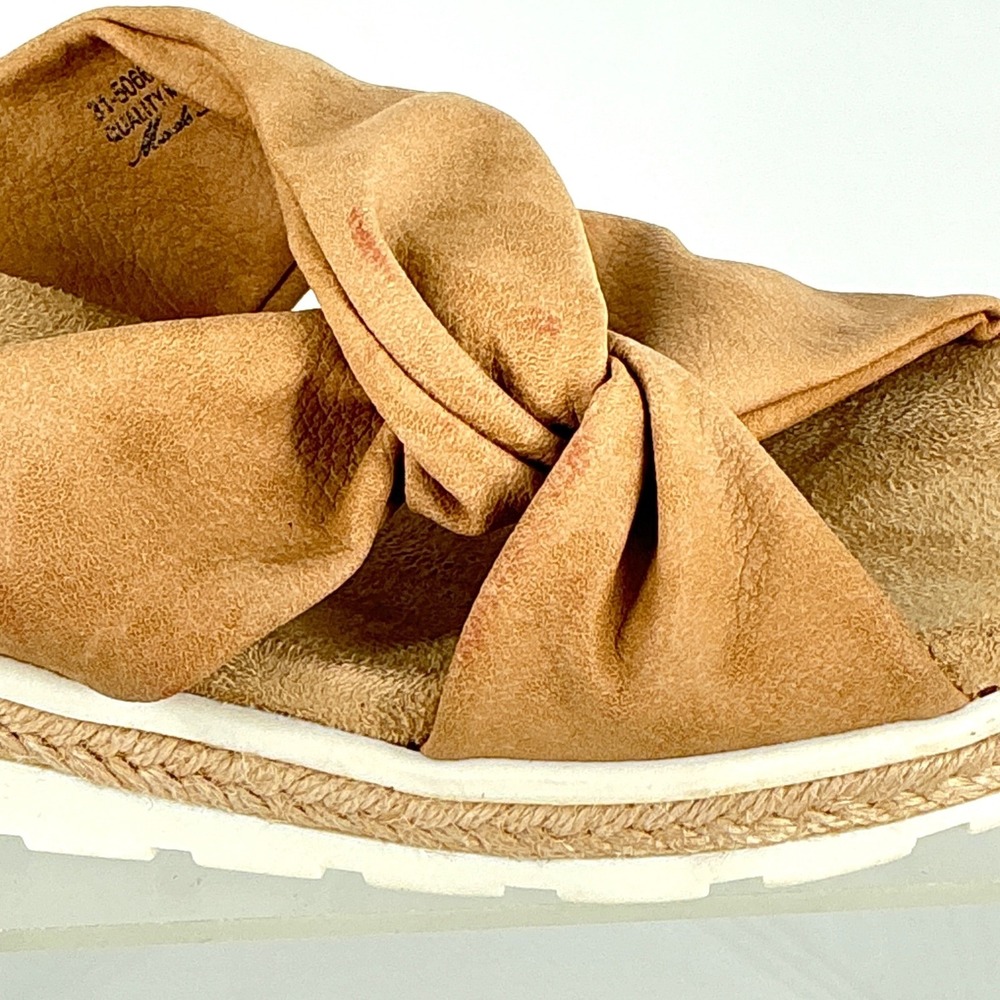 Easy Street Size 10 Tan Faux Suede Twist Knot Espadrille Wedge Sandals - Picture 6 of 14